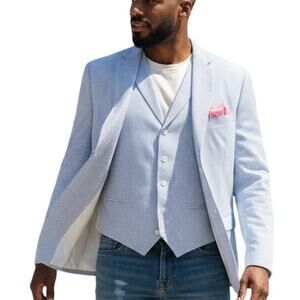 NWOT Pallini Italian Seersucker Suit Jacket & Vest 2-Piece Set 46L Blue striped